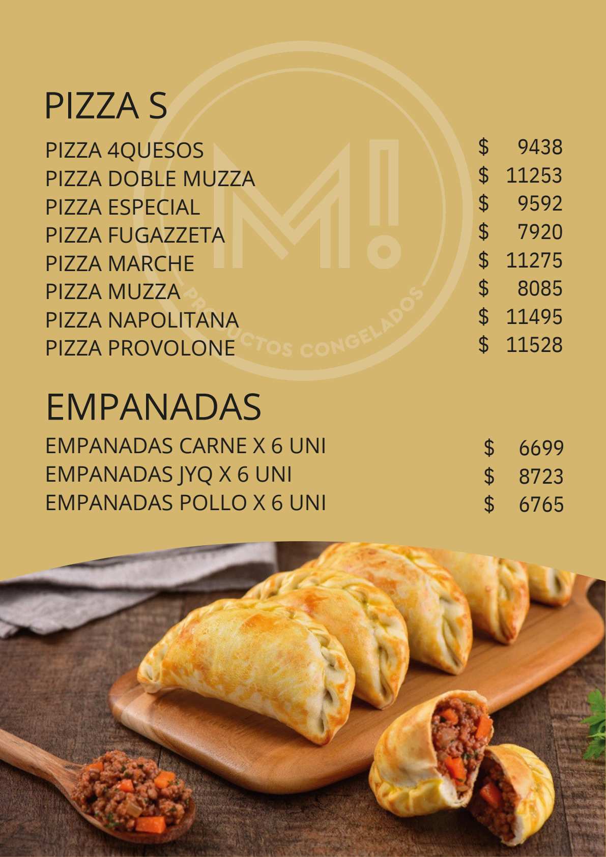 Pagina del catalogo con pizzas y empanadas